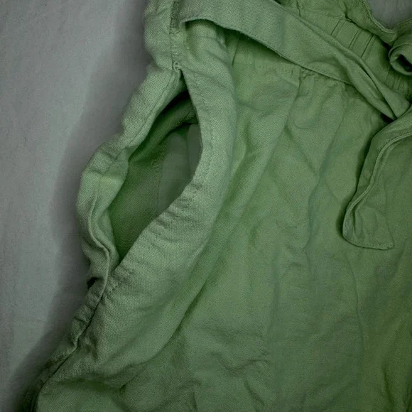 April Kiss Linen Beach Shorts Lime Green with Waist Tie • Size: Large - Picture 5 of 9